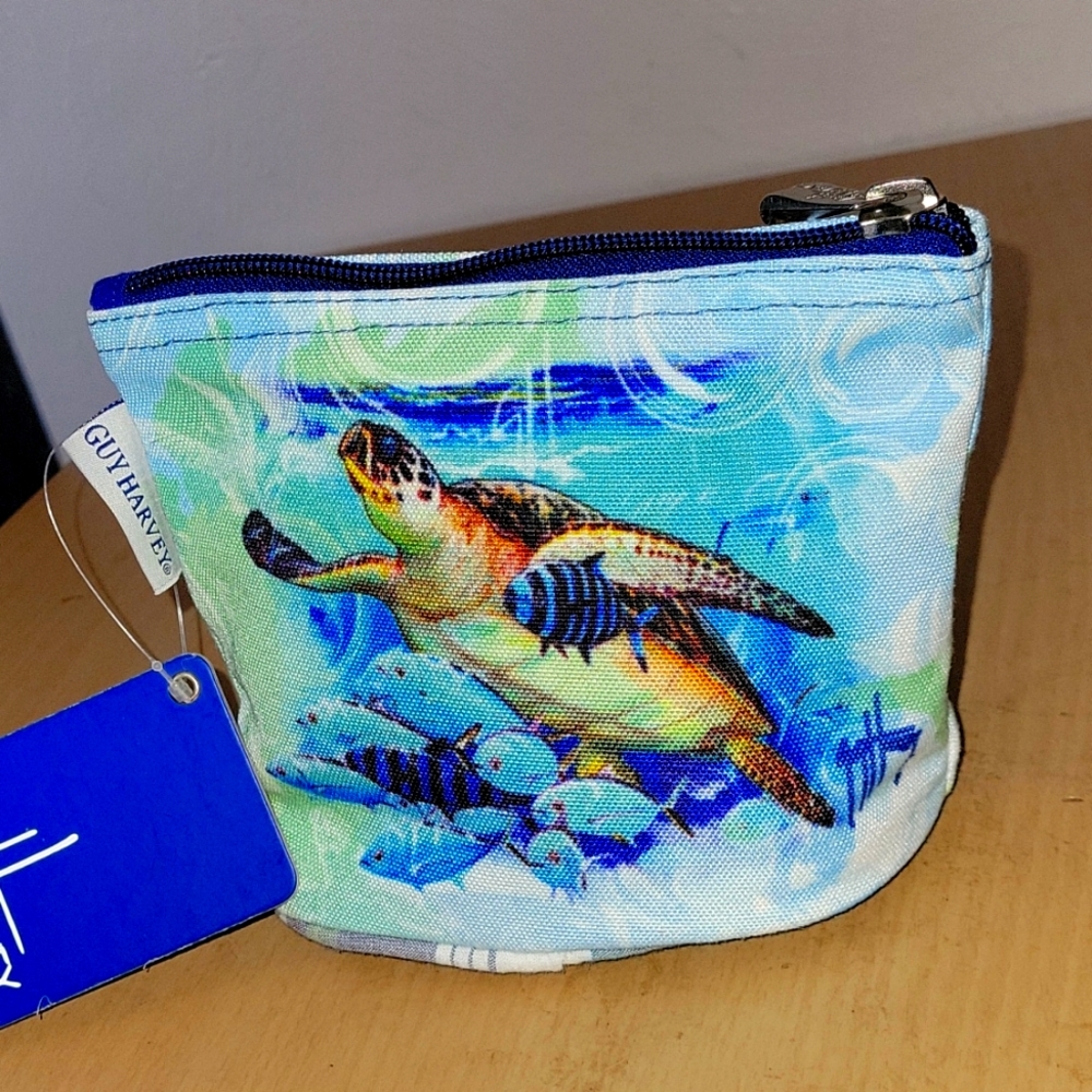Turtle Guy Harvey designer, make up bag. Sun N Sand canvas.